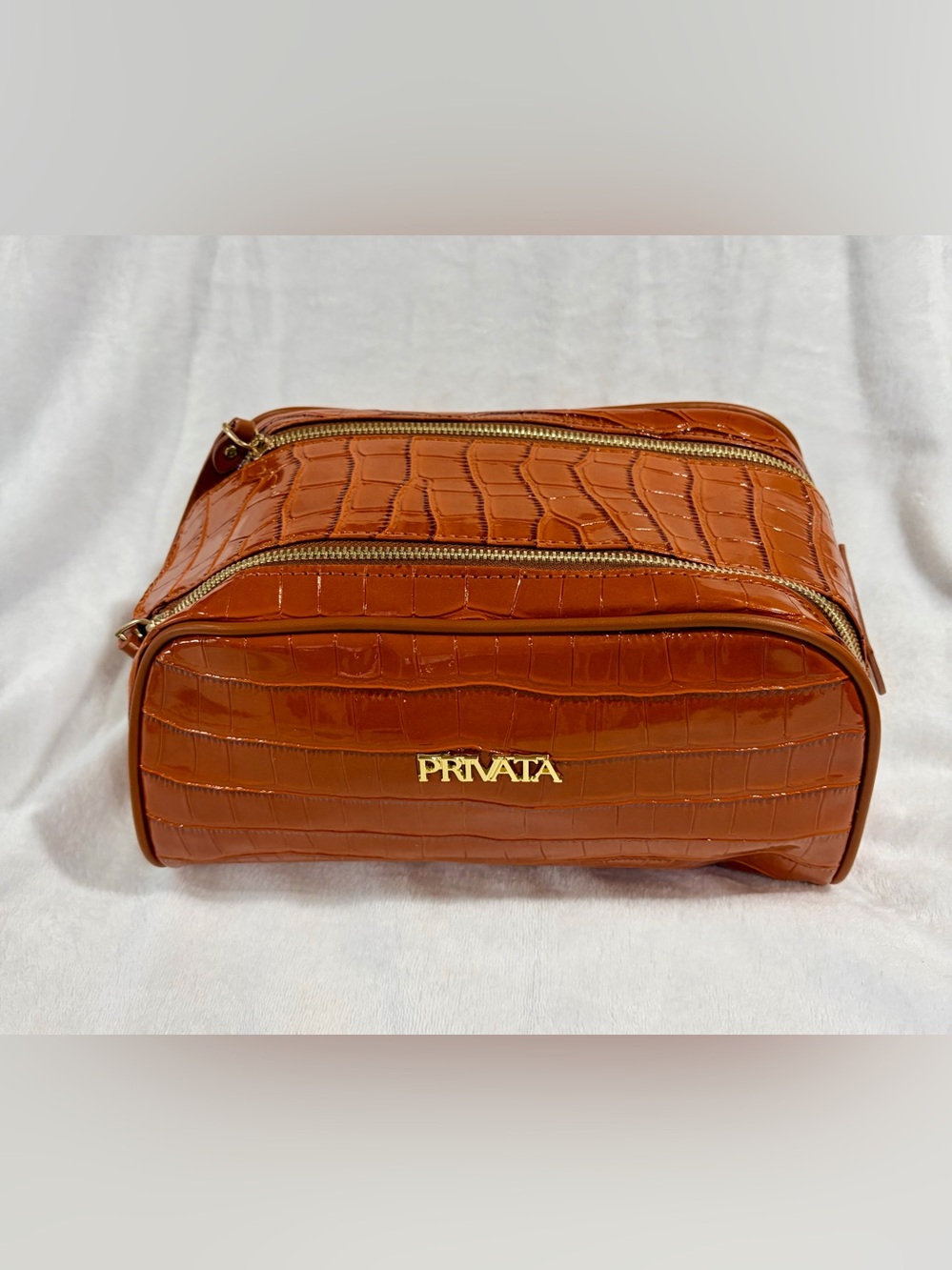 Privata Women's Croc-Embossed Burnt Orange Travel Makeup Dopp Bag